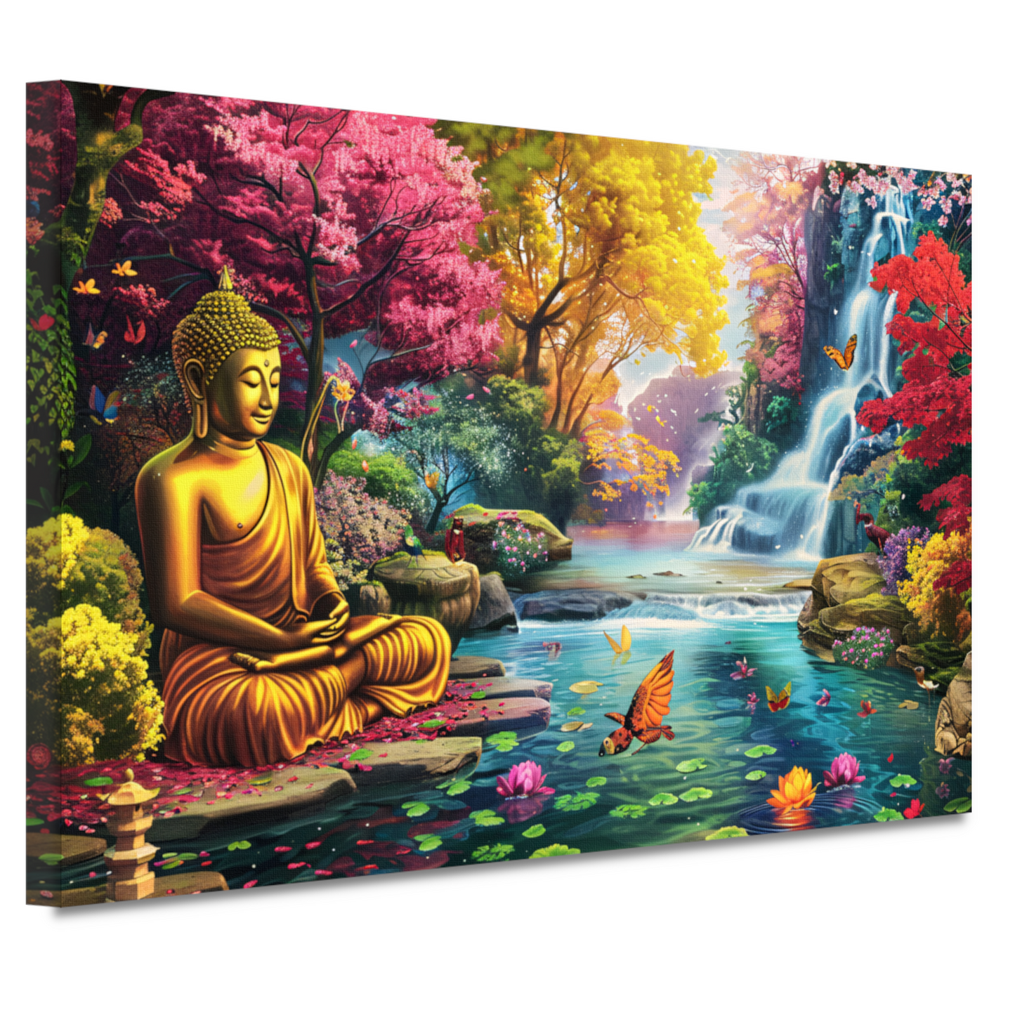 Canvas schilderij - Boeddha in kleurrijk natuurparadijs