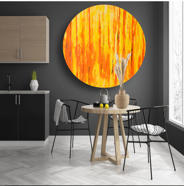 Abstract schilderij met penseelstreken aluminium muurcirkel