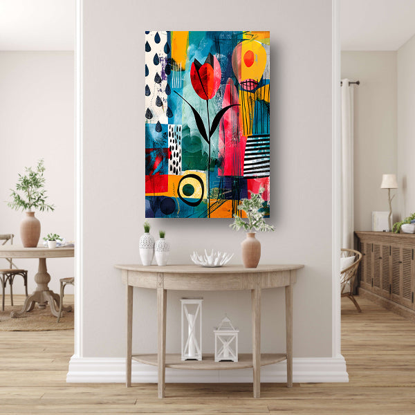 Abstracte tulpenkunst met regenmotief poster