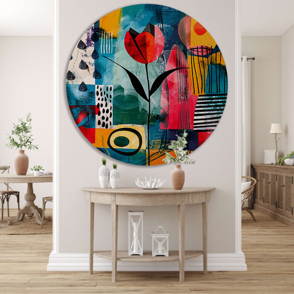 Abstracte tulpenkunst met regenmotief aluminium muurcirkel