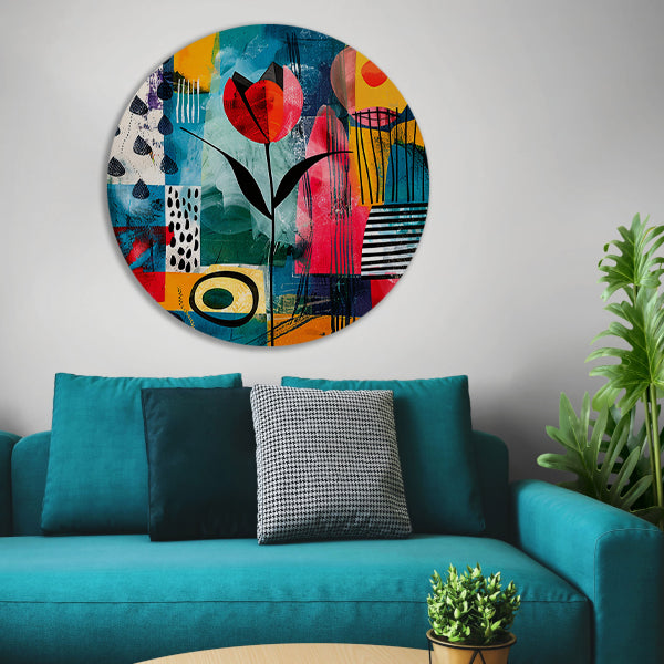 Abstracte tulpenkunst met regenmotief aluminium muurcirkel