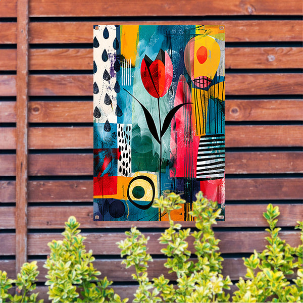 Abstracte tulpenkunst met regenmotief tuinposter