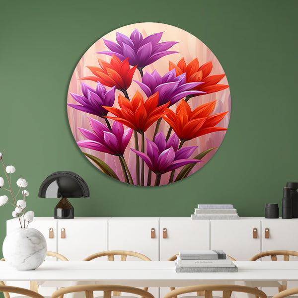 Vrolijk schilderij van kleurrijke bloemen forex muurcirkel