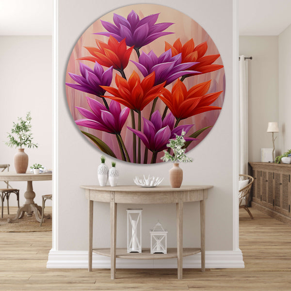 Vrolijk schilderij van kleurrijke bloemen forex muurcirkel