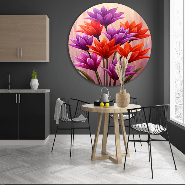 Vrolijk schilderij van kleurrijke bloemen forex muurcirkel
