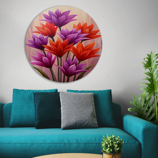 Vrolijk schilderij van kleurrijke bloemen forex muurcirkel
