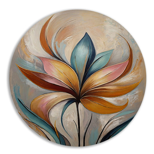 Abstracte Bloem in Pastelkleurige Olieverf aluminium muurcirkel