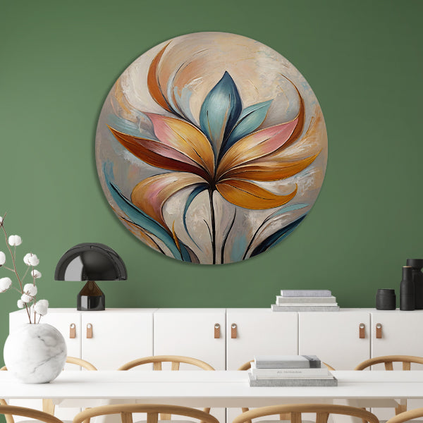 Abstracte Bloem in Pastelkleurige Olieverf forex muurcirkel