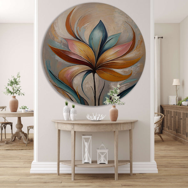 Abstracte Bloem in Pastelkleurige Olieverf forex muurcirkel