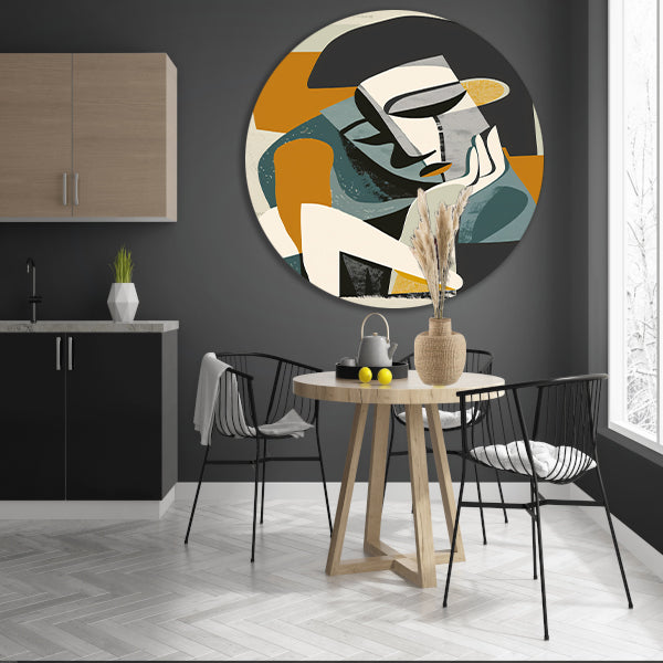 Kubistisch portret van een vrouw in gedachten aluminium muurcirkel