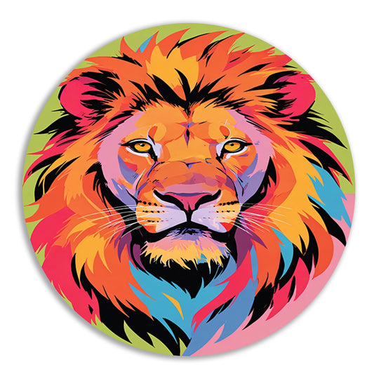 Kleurrijk popart-leeuw portret voor interieur aluminium muurcirkel