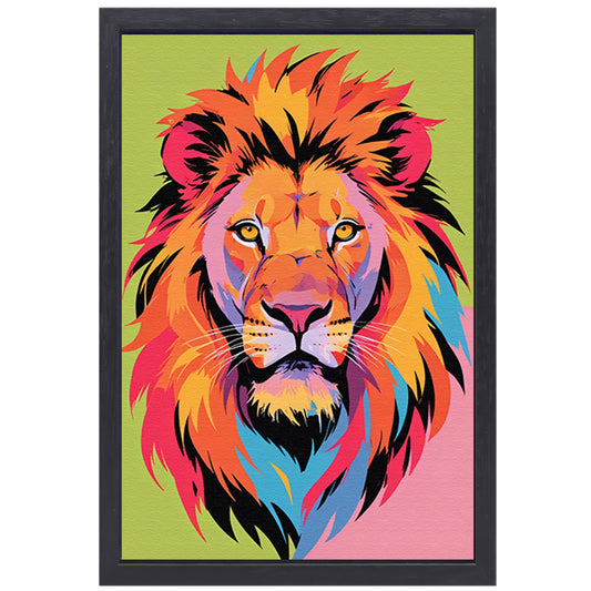Kleurrijk popart-leeuw portret voor interieur canvas met baklijst
