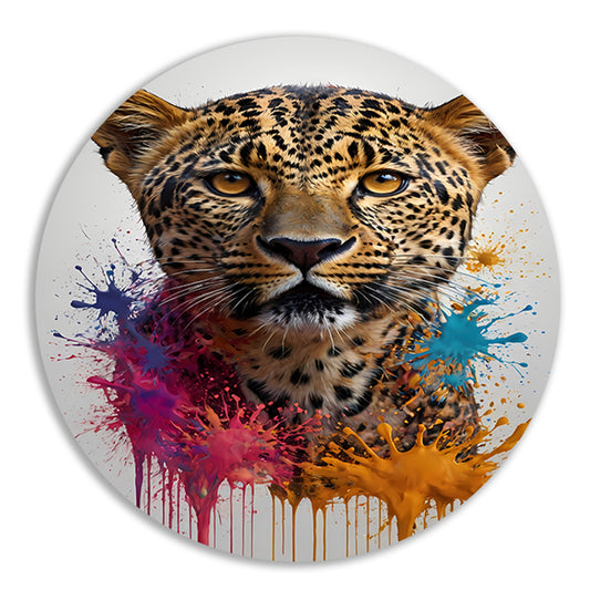 Expressief Abstract Luipaard met Kleurspat aluminium muurcirkel