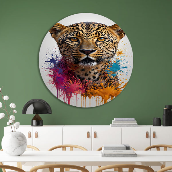 Expressief Abstract Luipaard met Kleurspat forex muurcirkel