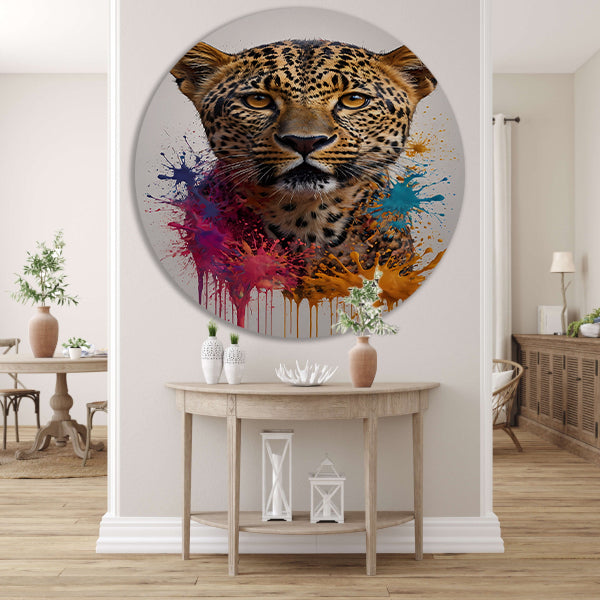 Expressief Abstract Luipaard met Kleurspat forex muurcirkel