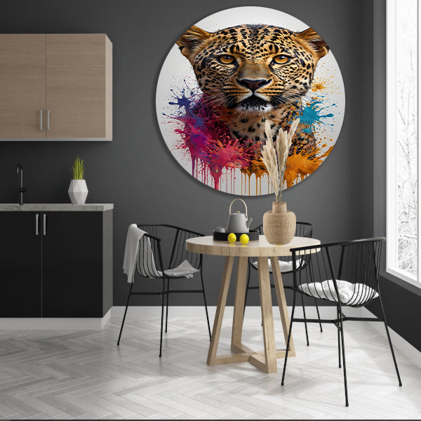 Expressief Abstract Luipaard met Kleurspat forex muurcirkel