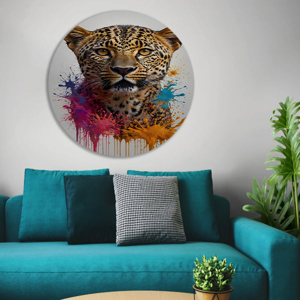 Expressief Abstract Luipaard met Kleurspat forex muurcirkel