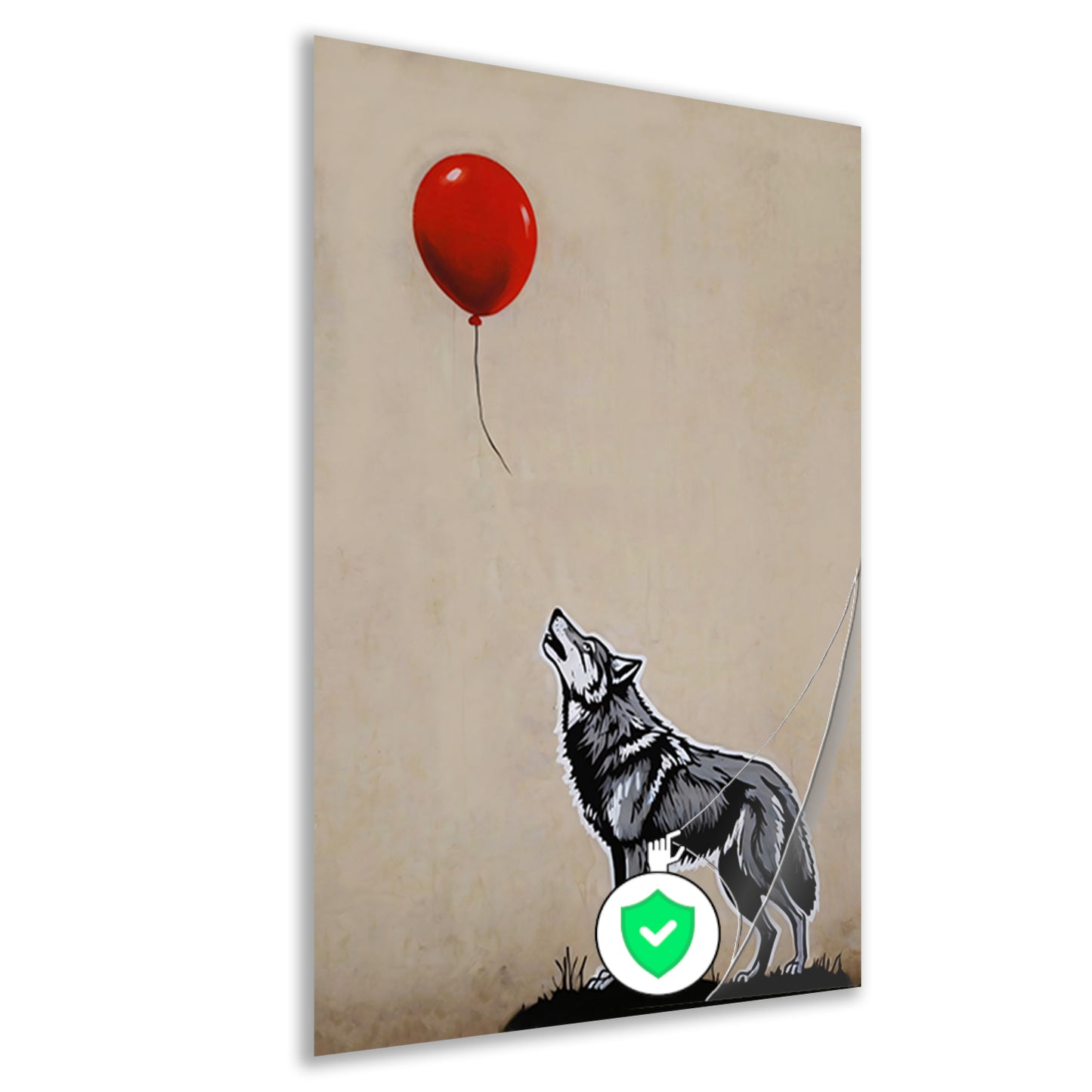 Starende wolf en de vliegende rode ballon poster