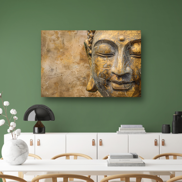 Gouden Boeddha portret op verweerde achtergrond acrylglas