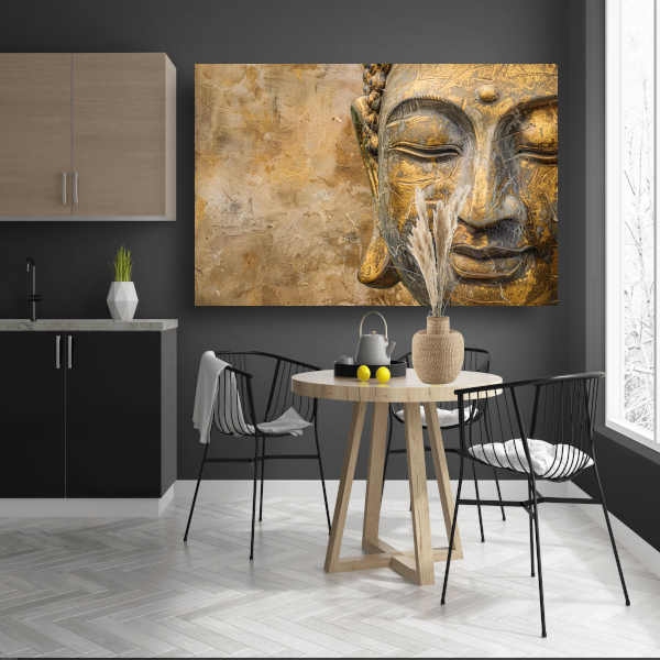 Gouden Boeddha portret op verweerde achtergrond acrylglas