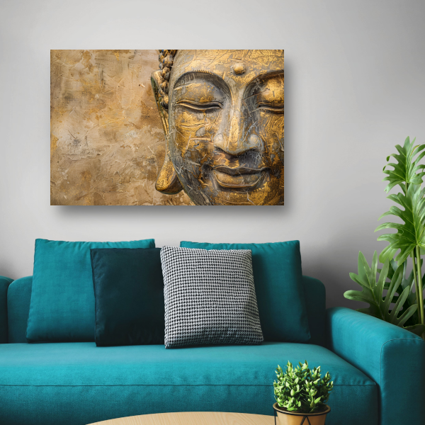 Gouden Boeddha portret op verweerde achtergrond acrylglas