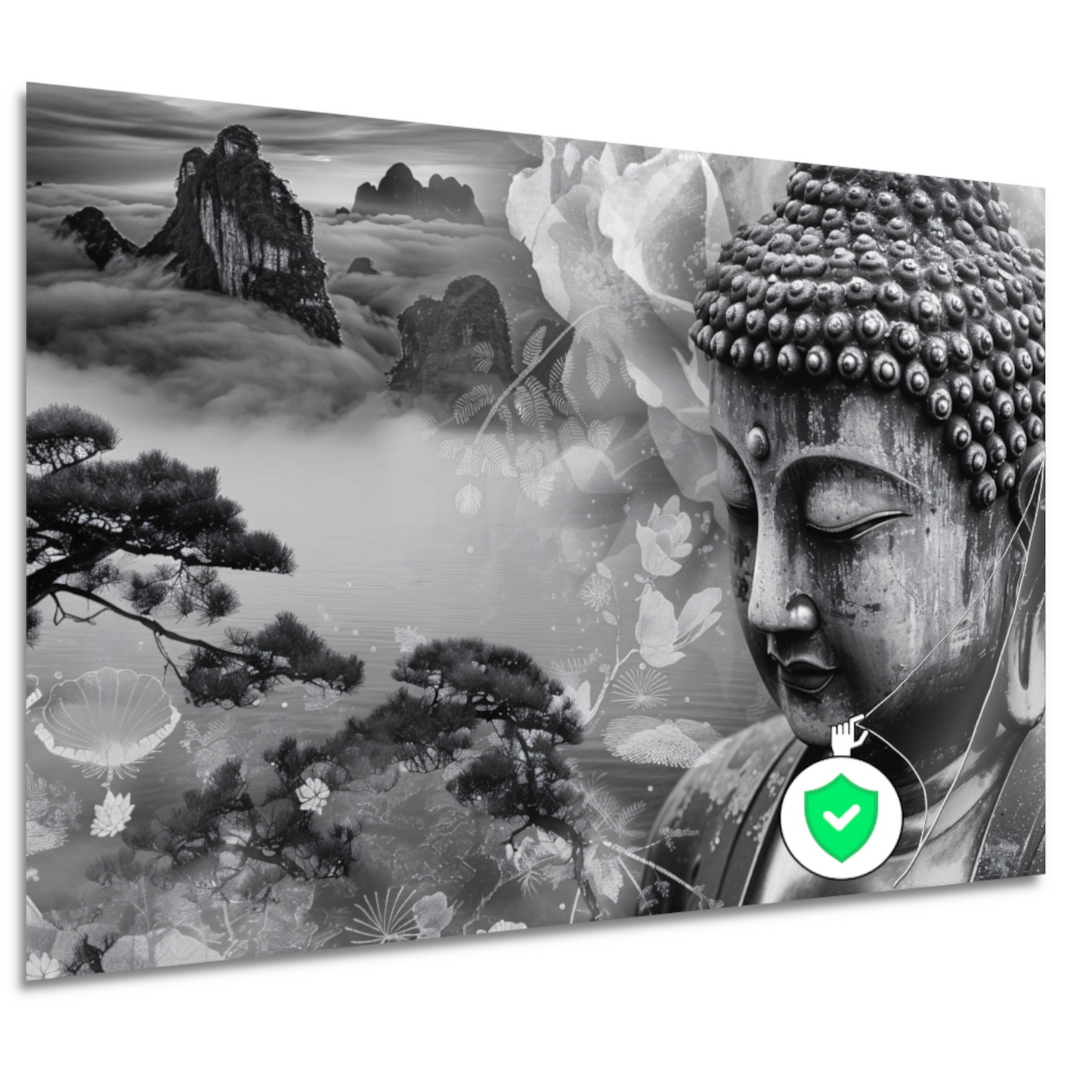 Serene Boeddha met Mistige Bergen poster