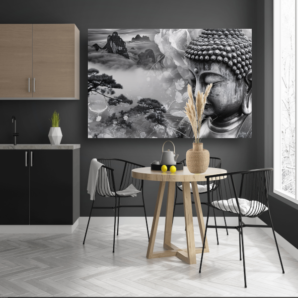 Serene Boeddha met Mistige Bergen poster