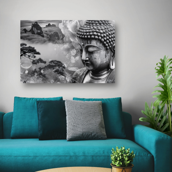 Serene Boeddha met Mistige Bergen poster