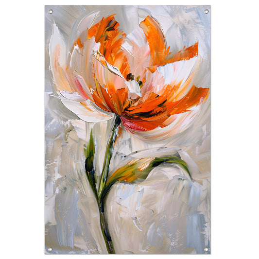 Abstract bloemschilderij met oranje tinten tuinposter
