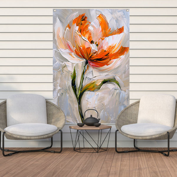 Abstract bloemschilderij met oranje tinten tuinposter