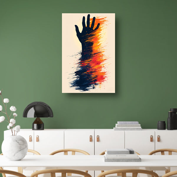 Abstract Hand in Kleurrijk Verfstreken canvas met baklijst