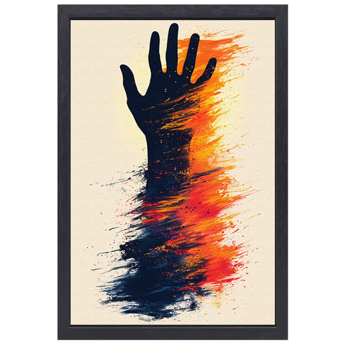 Abstract Hand in Kleurrijk Verfstreken canvas met baklijst