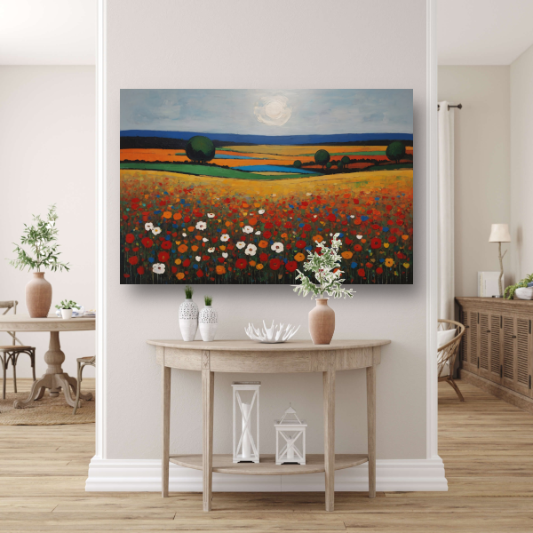 Zomerse Bloei in Kleurrijk Impressief Landschap poster