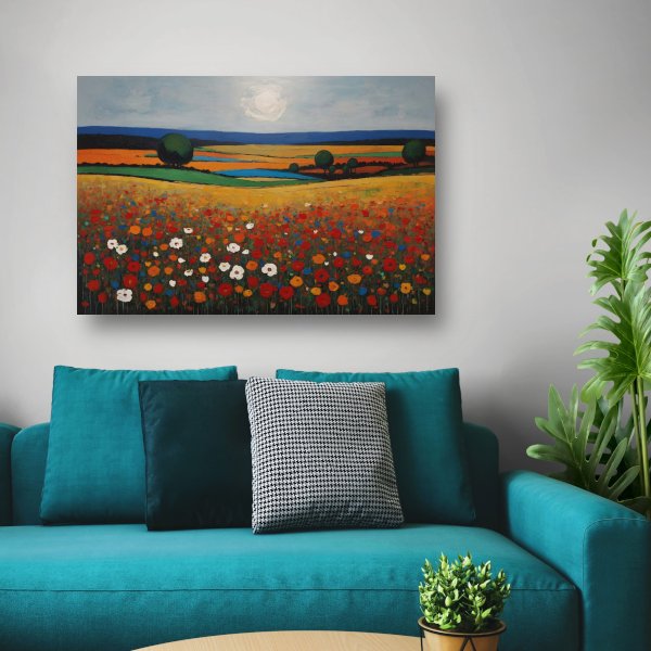 Zomerse Bloei in Kleurrijk Impressief Landschap poster