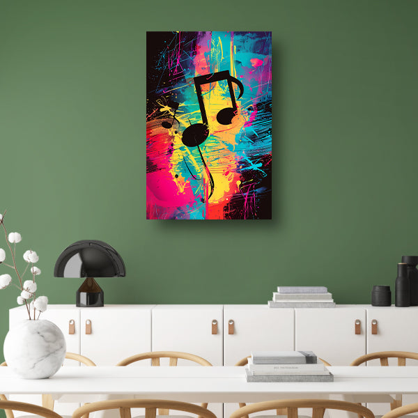 Abstract Muzieknoten in Kleurrijk Verfspatten poster