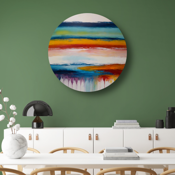 Abstracte Symfonie van Kleurrijke Horizonten aluminium muurcirkel