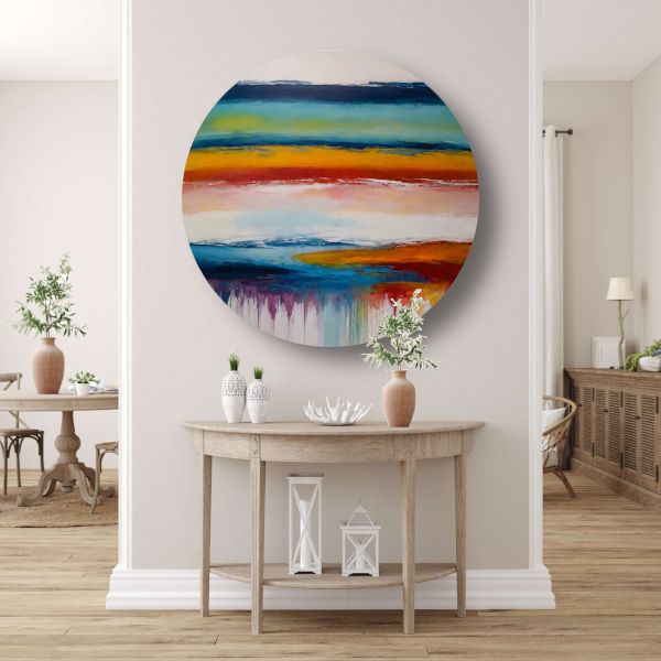 Abstracte Symfonie van Kleurrijke Horizonten aluminium muurcirkel
