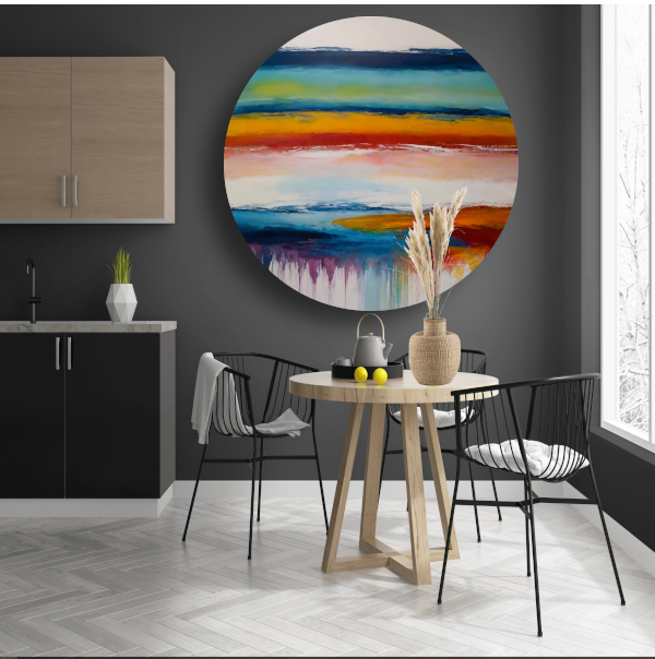 Abstracte Symfonie van Kleurrijke Horizonten aluminium muurcirkel