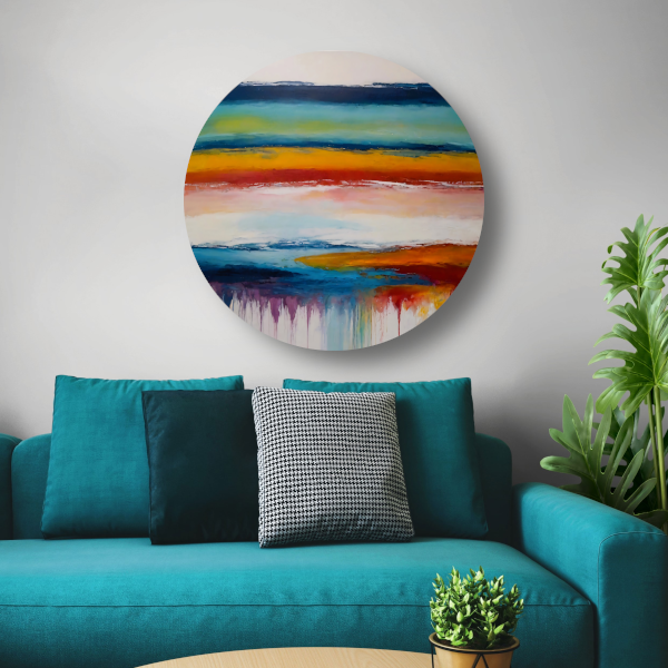 Abstracte Symfonie van Kleurrijke Horizonten aluminium muurcirkel