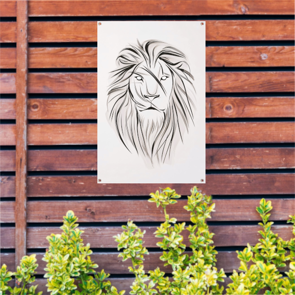 Minimalistische leeuw in zwart-wit lijnen tuinposter