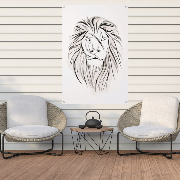 Minimalistische leeuw in zwart-wit lijnen tuinposter