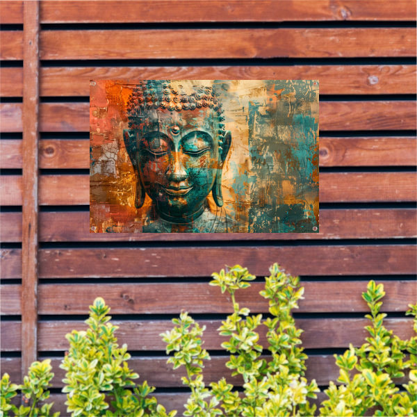 Abstracte boeddha met rustieke texturen tuinposter
