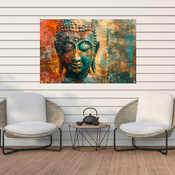 Abstracte boeddha met rustieke texturen tuinposter