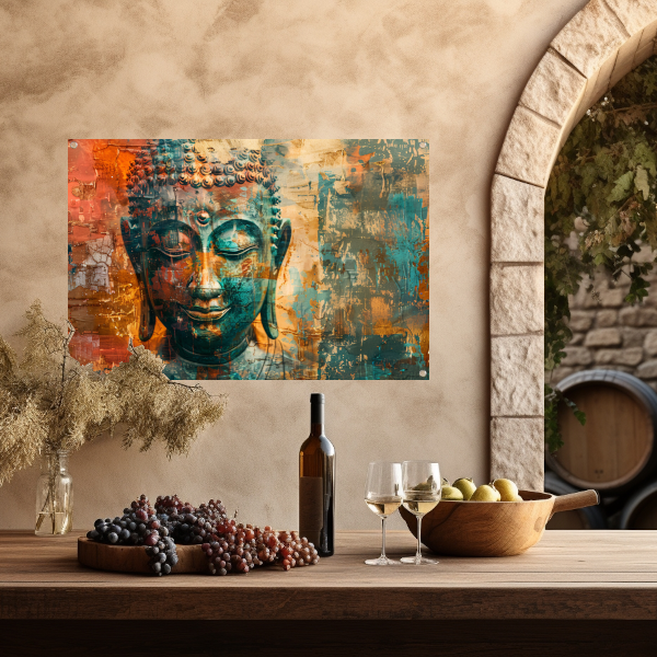 Abstracte boeddha met rustieke texturen tuinposter