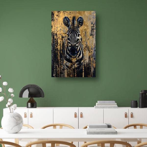 Mysterieus zebra portret in gouden stijl poster
