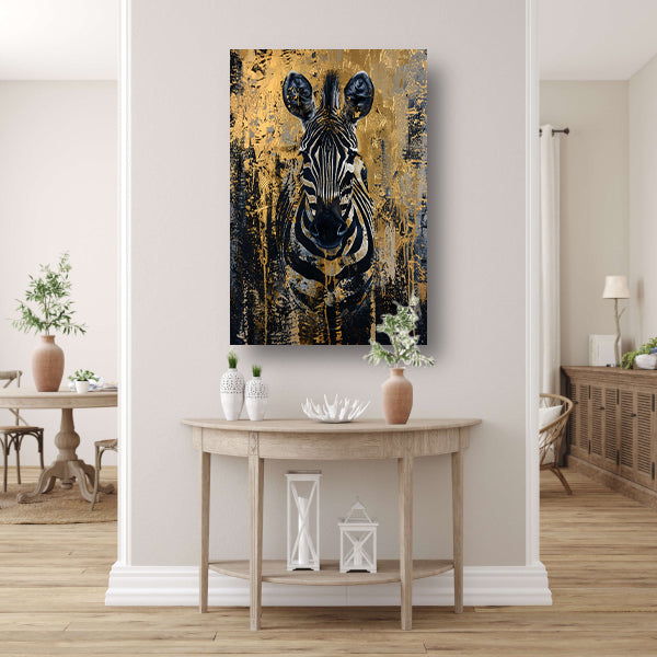Mysterieus zebra portret in gouden stijl poster