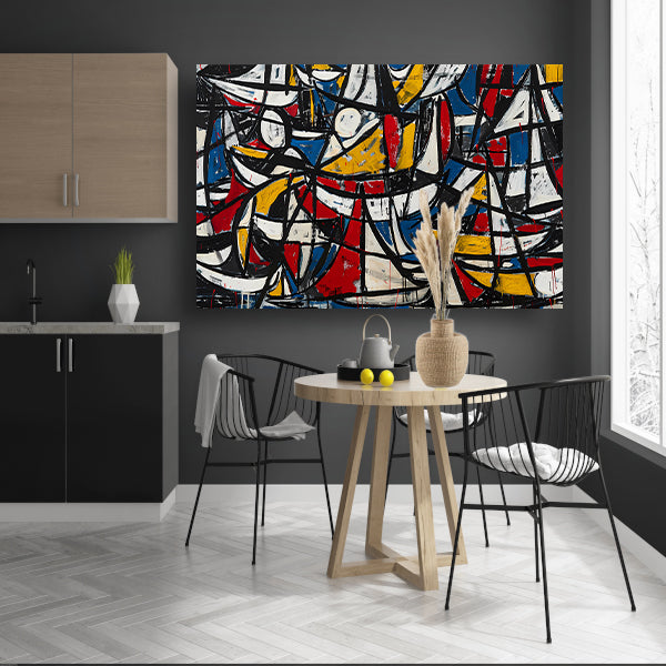 Abstracte dynamische schilderij met kleurrijke boten canvas
