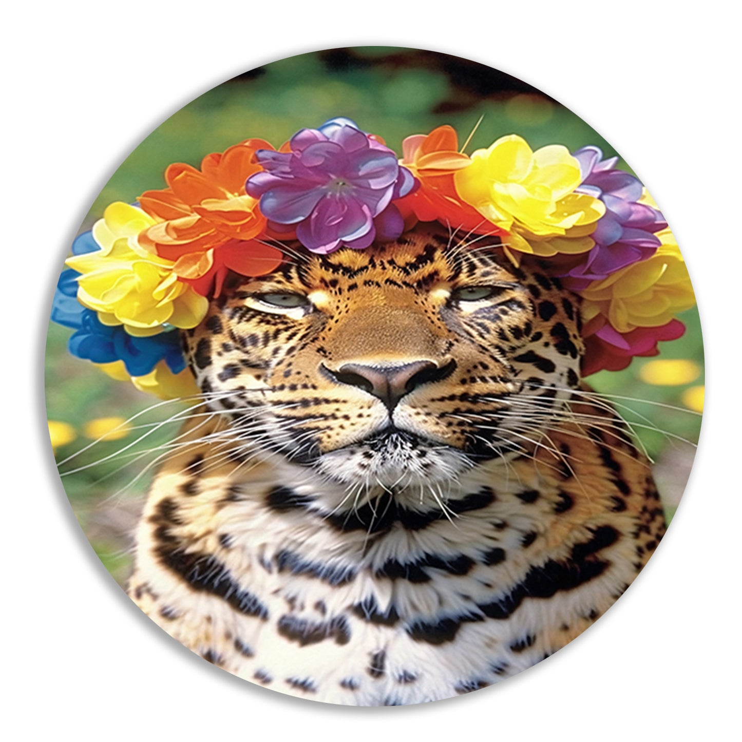 Kleurrijke Leopard met Bloemenkrans Portret forex muurcirkel