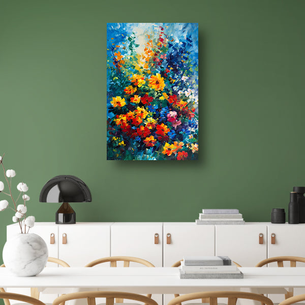 Kleurrijke abstracte bloemenveld schilderij canvas