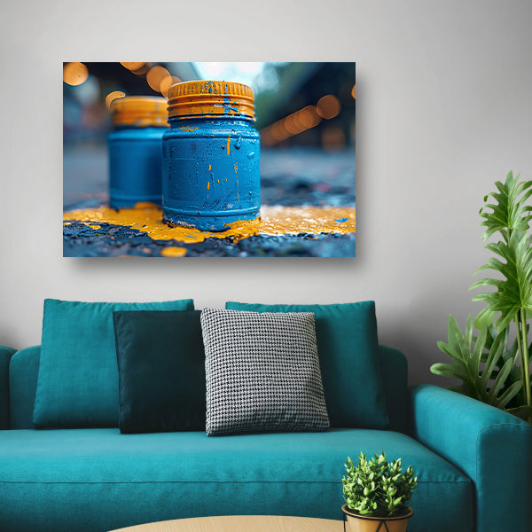 Minimalistisch blauwe potten canvas